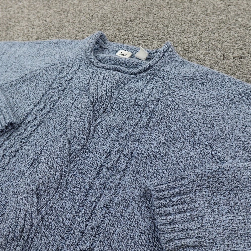 VTG Lee Sweater Womens L Blue Flecked Ragg Marl Roll Neck Cable Knit Sweatshirt